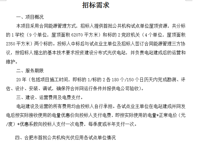 合肥市首批公共機構(gòu)光伏應(yīng)用試點項目招標公告